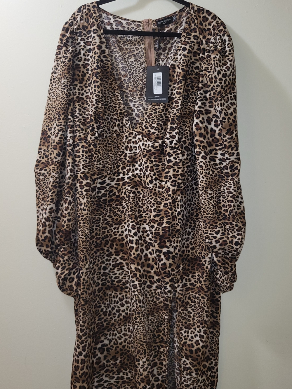 Leopard Print Maxi Dress V-Neck Long Sleeve Brown/Tan Boho NWT